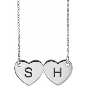 14K White Gold Engravable Double Heart 17" Necklace
