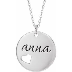 Sterling Silver Engravable Pierced Heart Disc 16-18" Necklace