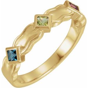 18K Yellow Gold 3-Stone Family Engravable Ring Mounting