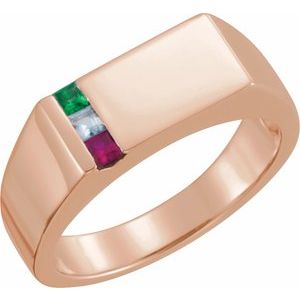 18K Rose Gold 3-Stone Engravable Family Signet Ring Mounting