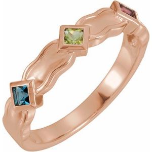 14K Rose Gold 3-Stone Family Engravable Ring Mounting