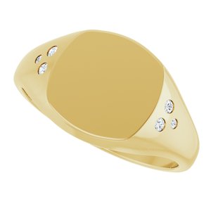 14K Yellow Gold 10.8x10.2 mm Square Accented Signet Ring Mounting
