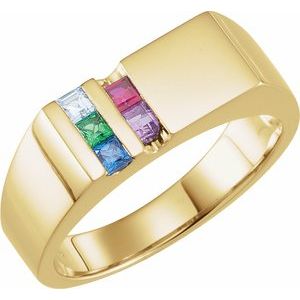 14K Yellow Gold 5-Stone Engravable Family Signet Ring Mounting