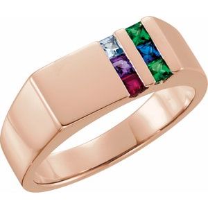 14K Rose Gold 6-Stone Engravable Family Signet Ring Mounting