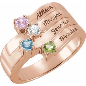 18K Rose Gold 4-Stone Family Engravable Ring Mounting