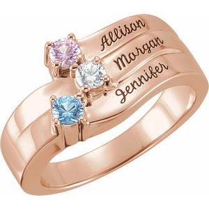 18K Rose Gold 3-Stone Family Engravable Ring Mounting