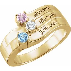 18K Yellow Gold 3-Stone Family Engravable Ring Mounting