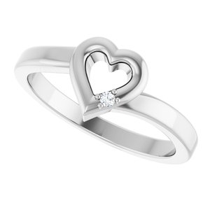 14K X1 White Gold 1-Stone Family Engravable Heart Ring Mounting