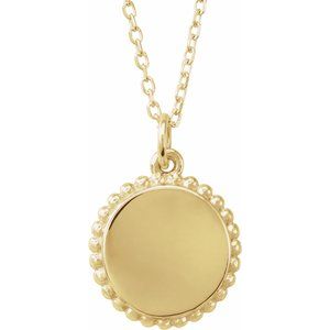 18K Yellow Gold-Plated Sterling Silver Engravable Beaded Disc 16-18" Necklace