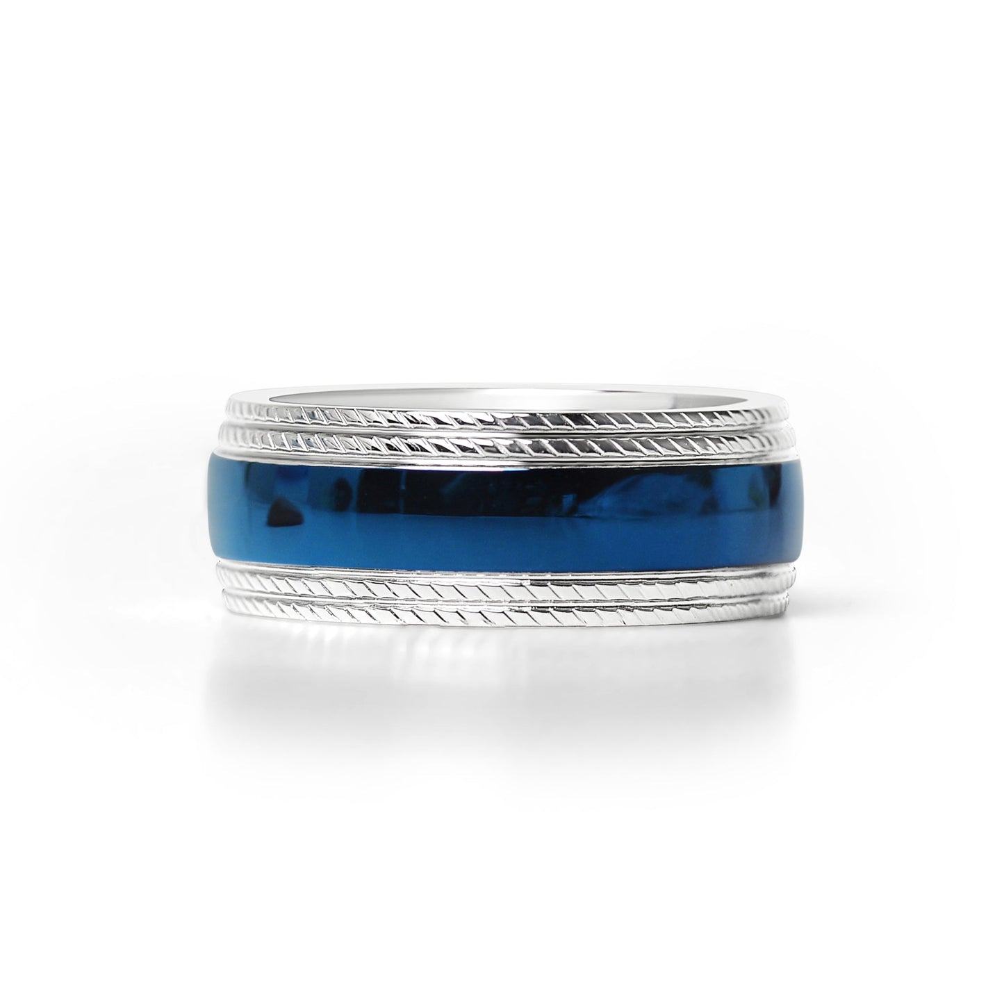 Stainless Steel Blue Center With Lined Patterned Edge Ring / CFR7003