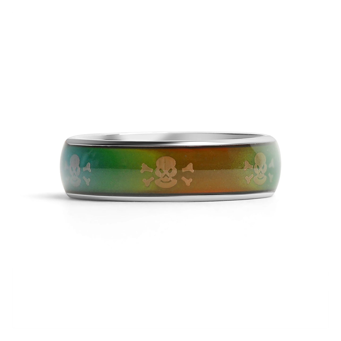 Stainless Steel Mood Band With Skull And Crossbones Ring / CFR9012