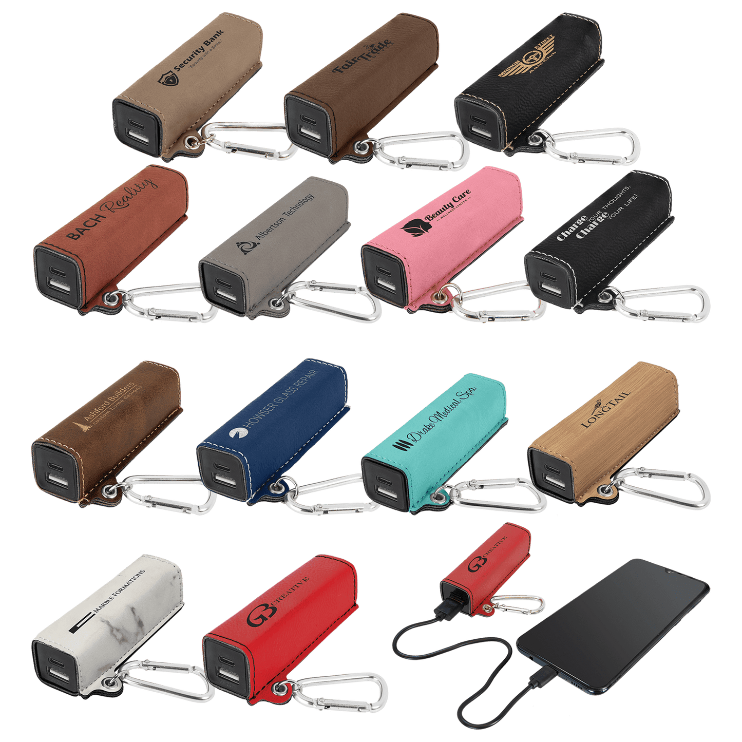 Customizable Leatherette 2200 mAh Power Bank with USB-C Cord