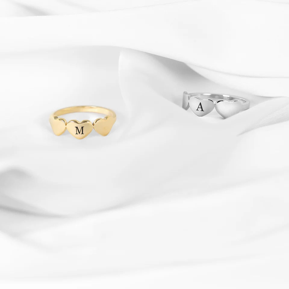 Customizable 18K Gold PVD Stainless Steel Blank Engravable 3 Heart Ring