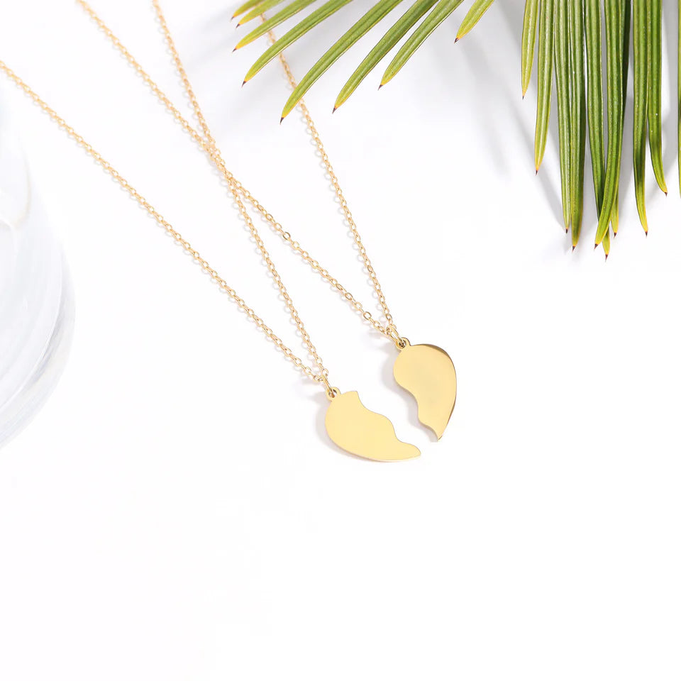 Personalizable Break Apart Engravable Blank Heart Necklace Set
