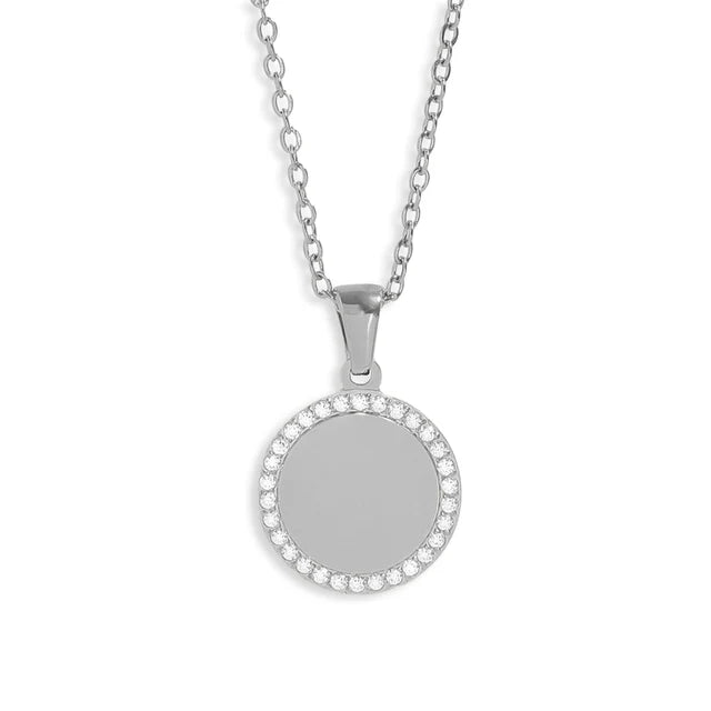 Customizable 18K Gold PVD Stainless Steel Round CZ Pendant Necklace
