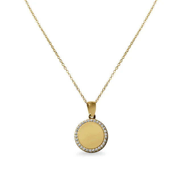 Customizable 18K Gold PVD Stainless Steel Round CZ Pendant Necklace
