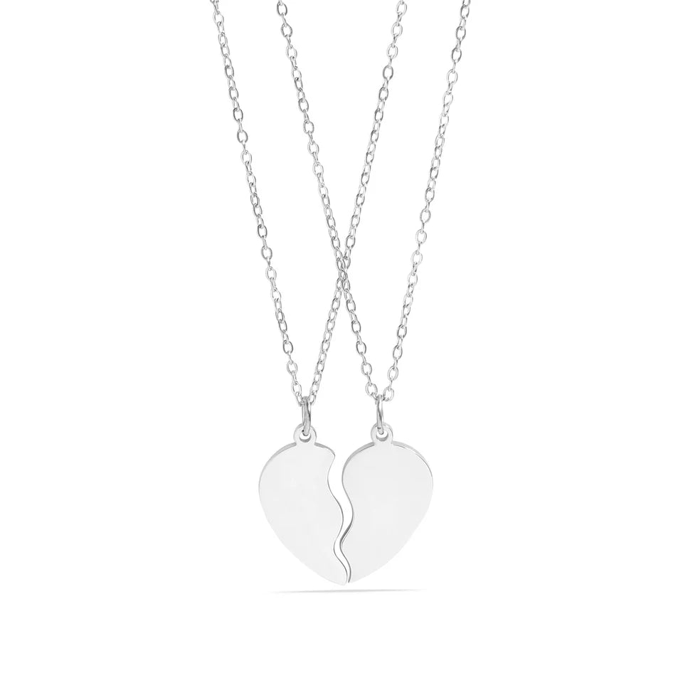 Personalizable Break Apart Engravable Blank Heart Necklace Set