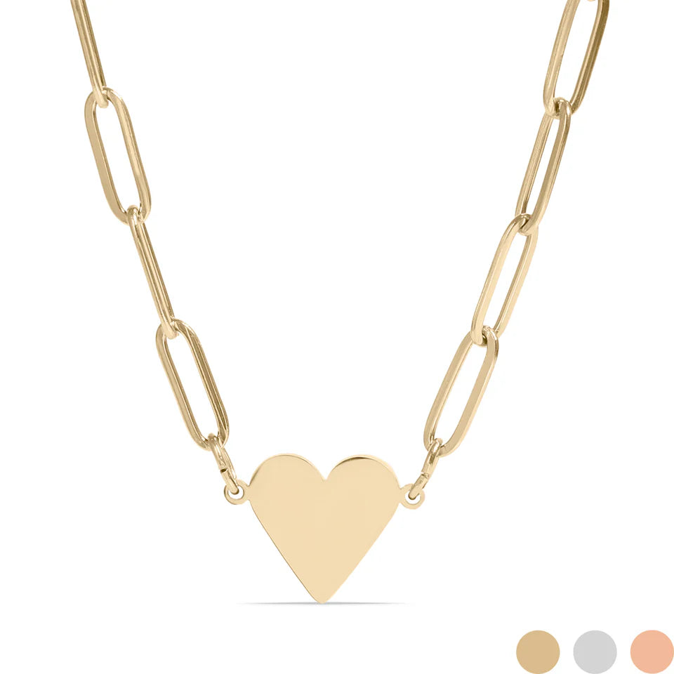 Personalizable 18K Gold PVD Stainless Steel Blank Heart Paperclip Necklace
