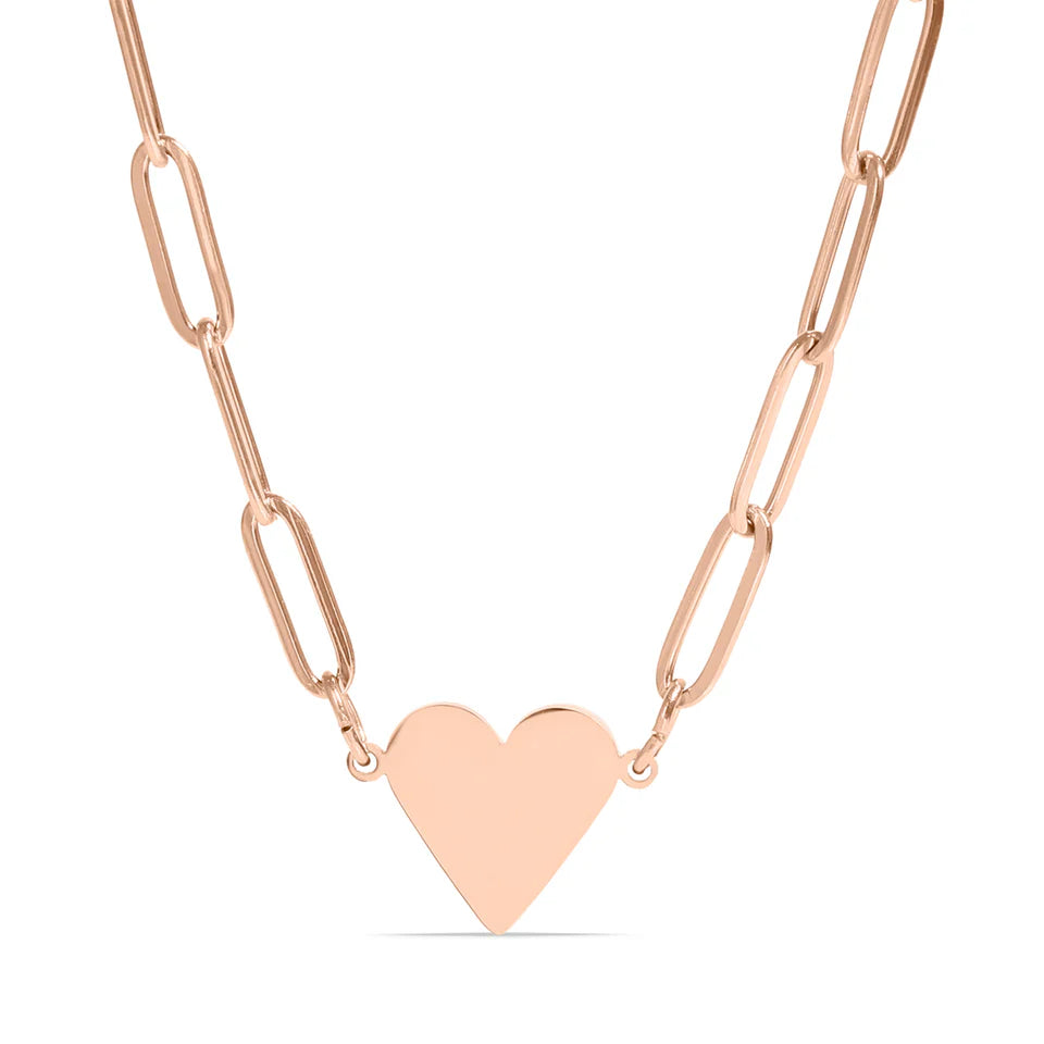 Personalizable 18K Gold PVD Stainless Steel Blank Heart Paperclip Necklace