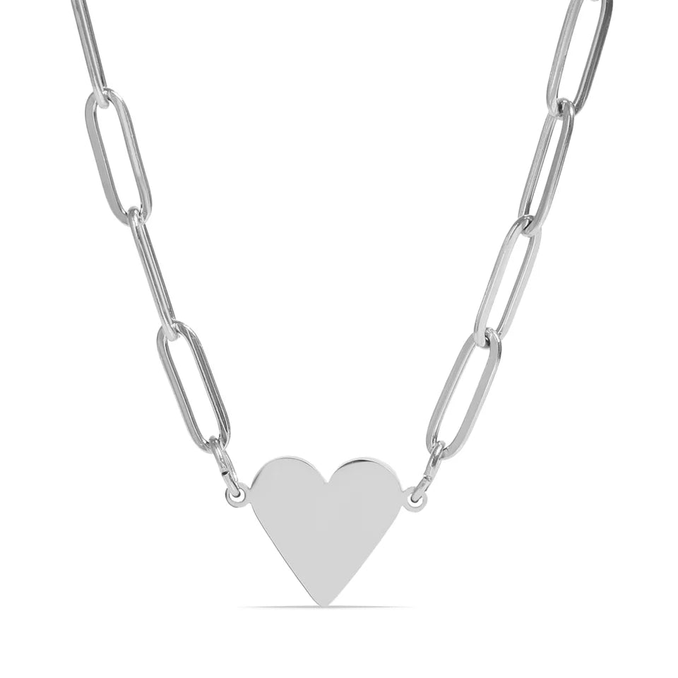 Personalizable 18K Gold PVD Stainless Steel Blank Heart Paperclip Necklace