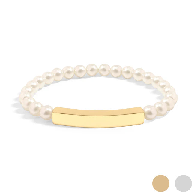 Customizable Pearl Engravable Stretch Curved Bar Bracelet