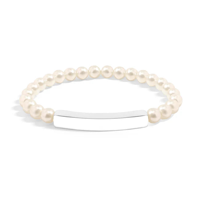 Customizable Pearl Engravable Stretch Curved Bar Bracelet