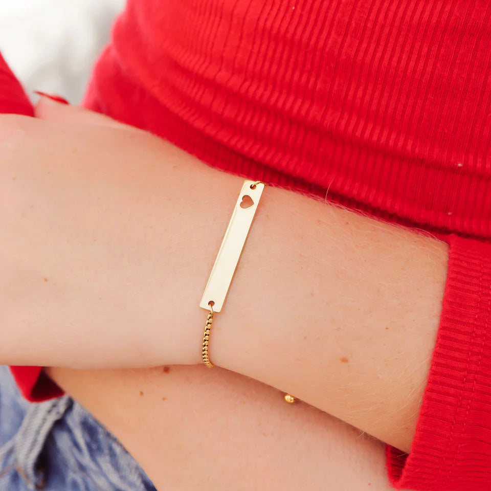 Customizable Flat Adjustable Heart Cutout Blank Bar Bracelet