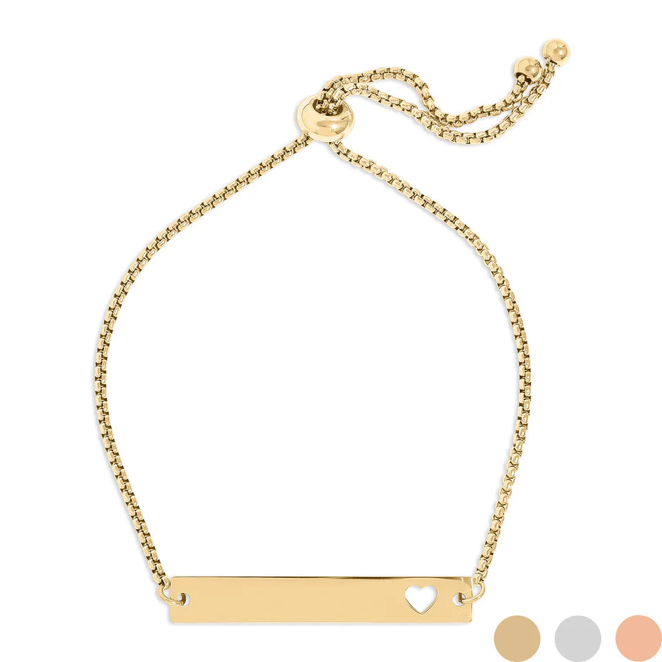 Customizable Flat Adjustable Heart Cutout Blank Bar Bracelet