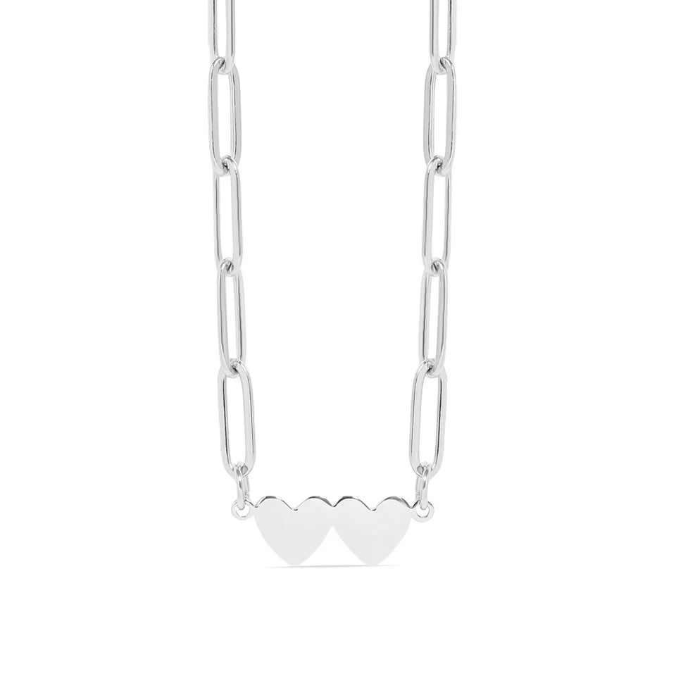 Customizable Stainless Steel Engravable 2 Heart Paperclip Necklace