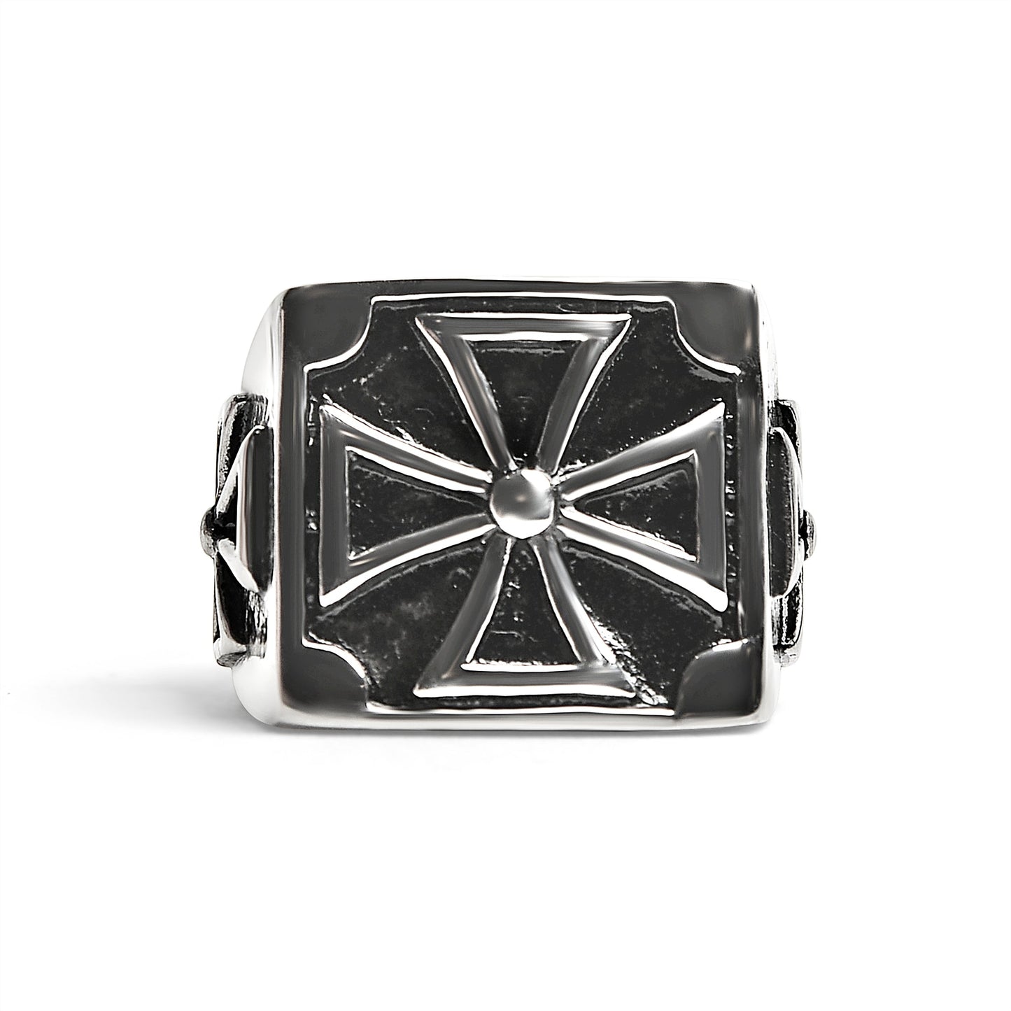 Stainless Steel Large Maltese Cross Signet Ring / SCR4014