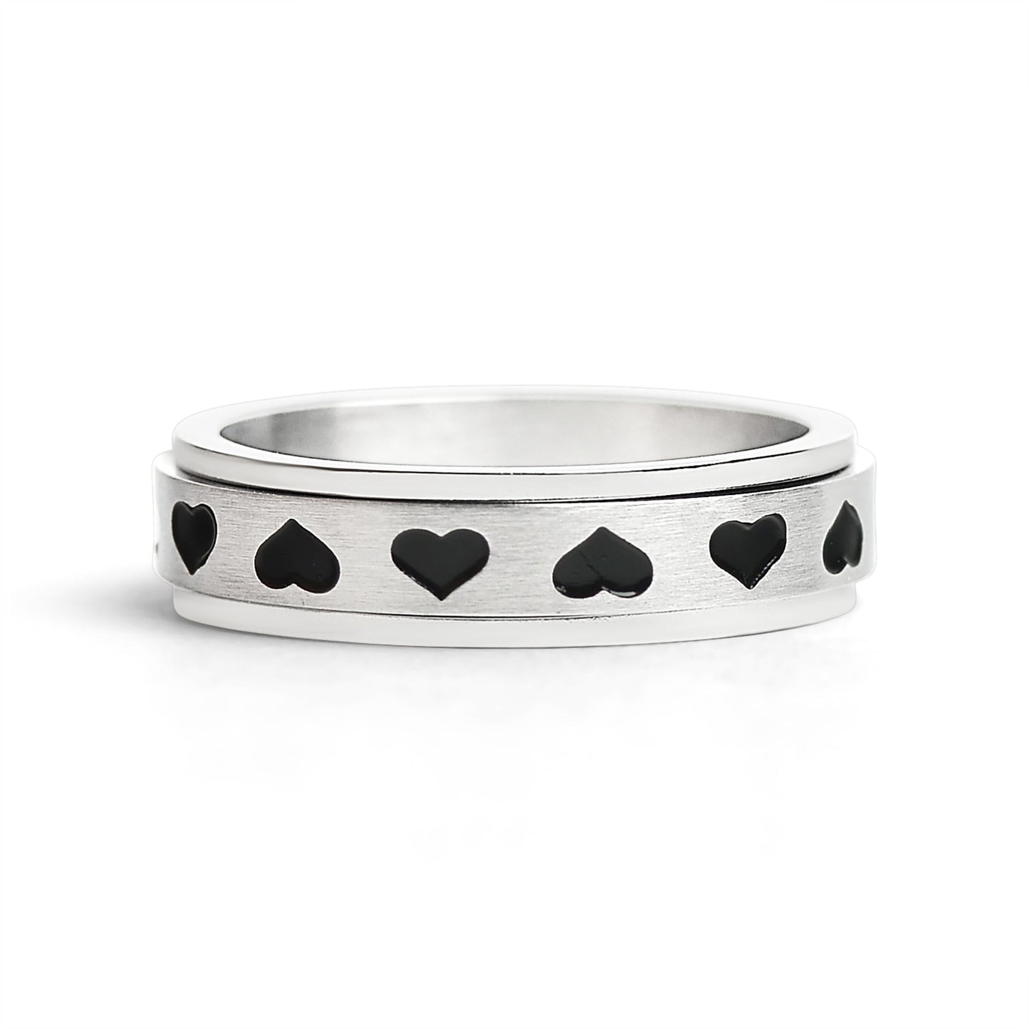 Stainless Steel Black Hearts Spinner Ring / SRJ2246