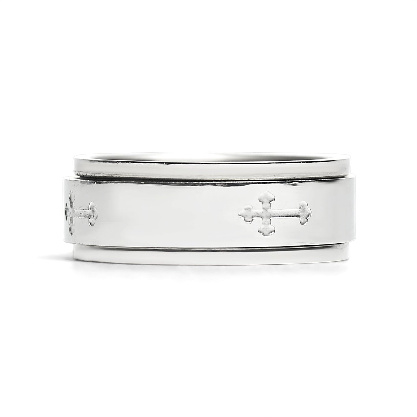 Stainless Steel Cross Spinner Center Highly Polished Ring / SRJ2280