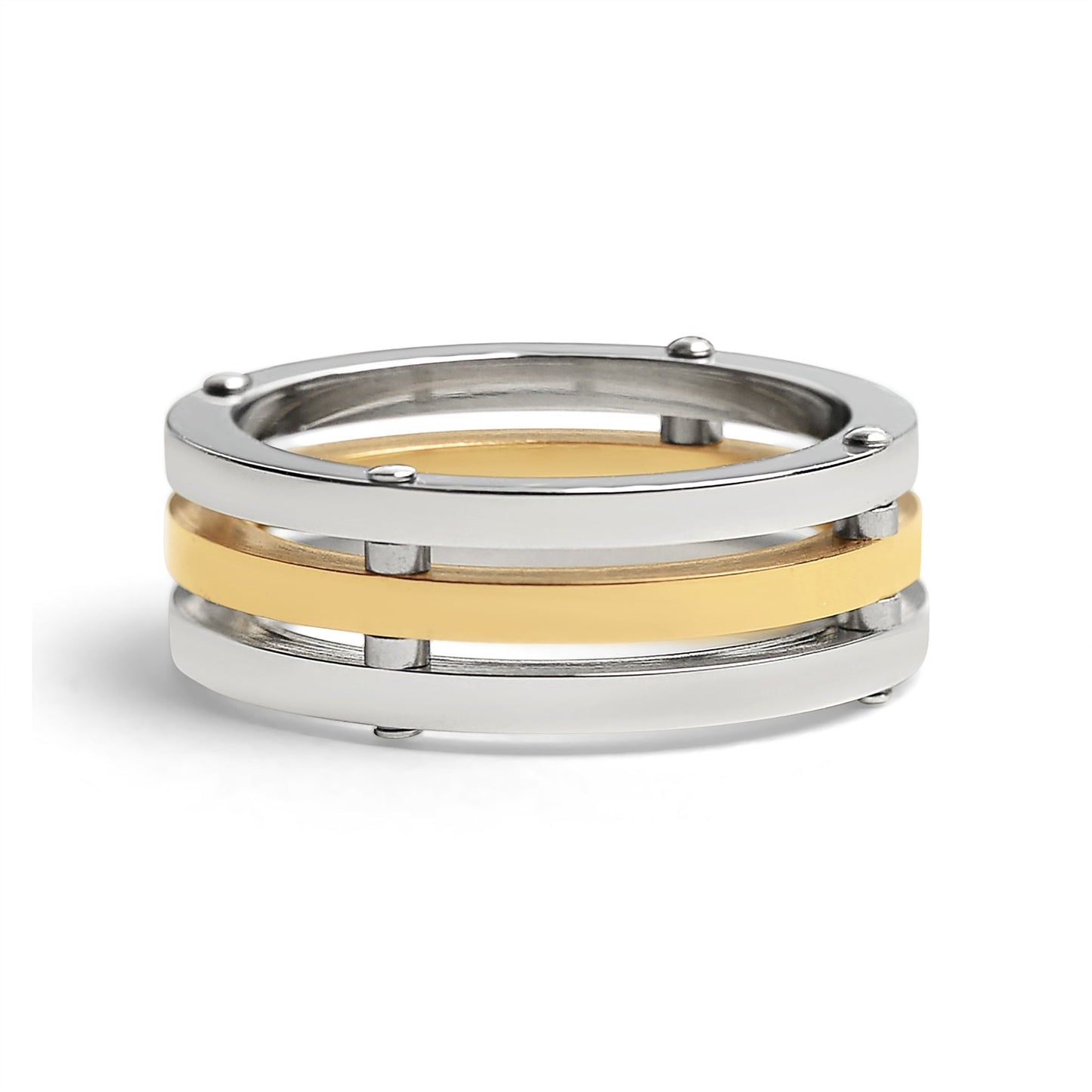 Gold PVD Coated Spaced Stainless Steel Ring / SSS0260