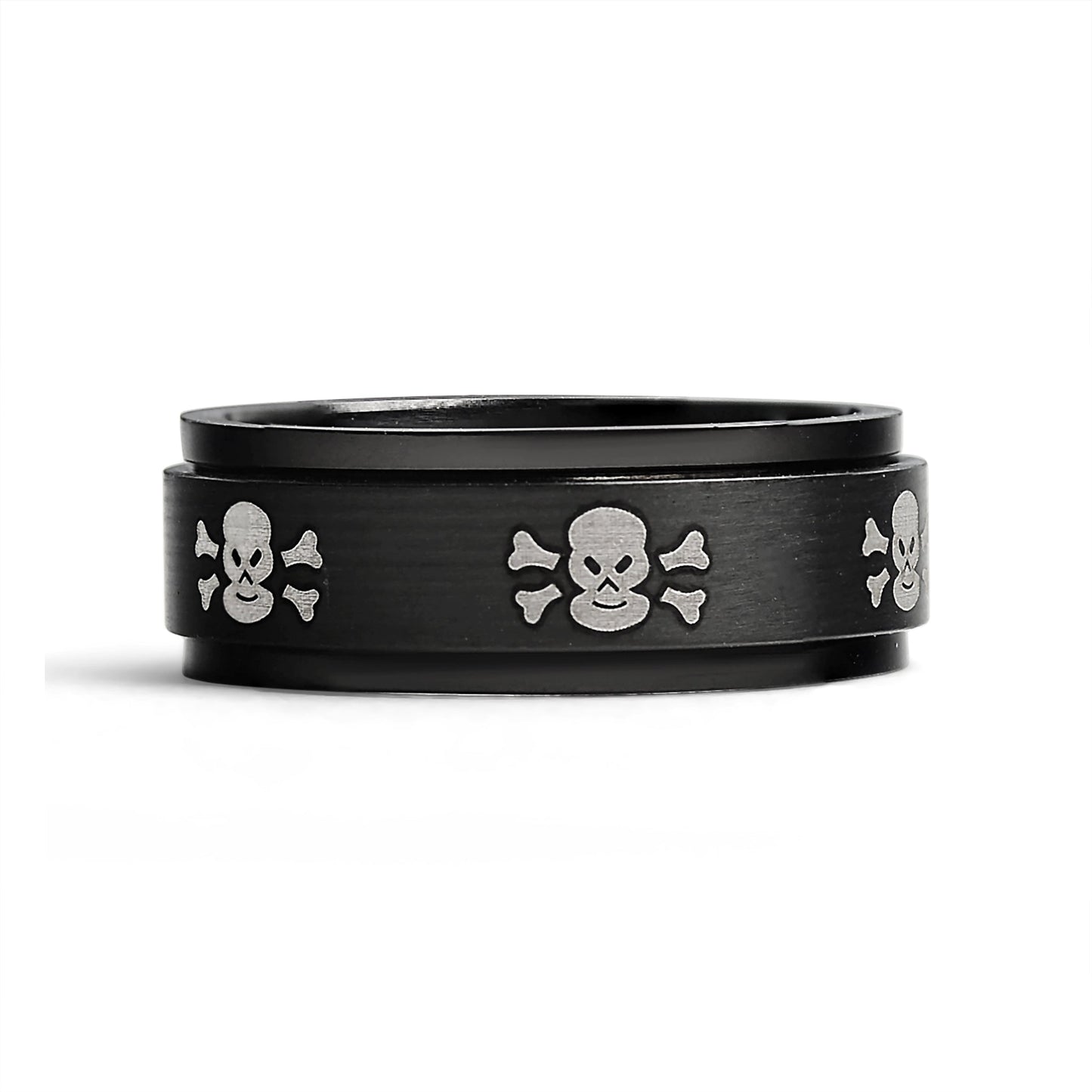 Stainless Steel Black & White Skull Spinner Ring / STC003