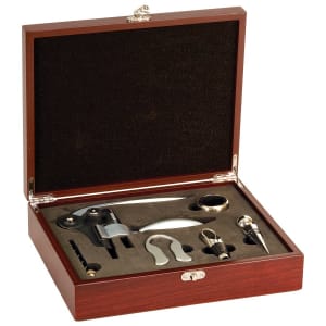 Customizable Rosewood Finish 5-Piece Wine Tool Gift Set
