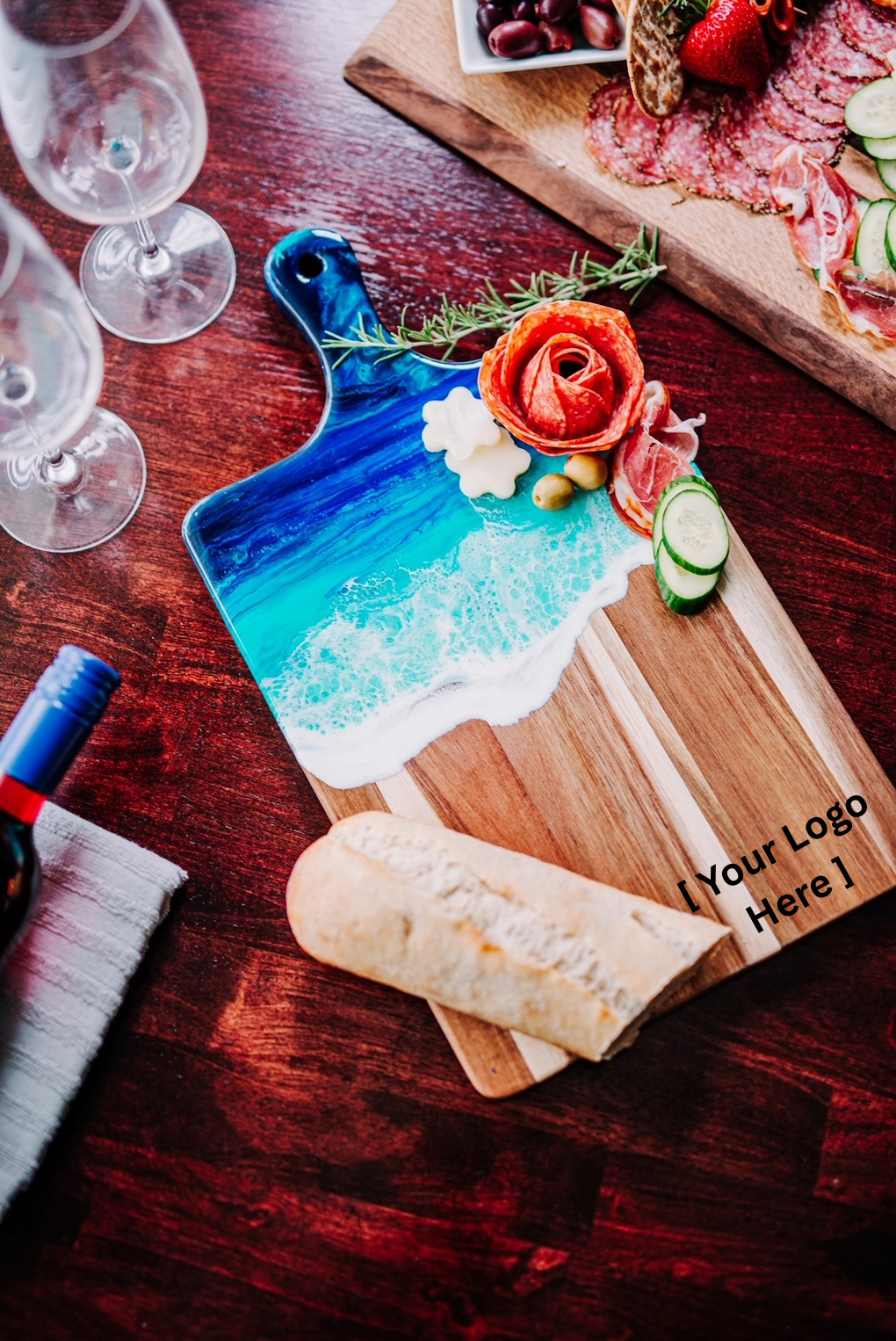 Custom Engraved Charcuterie Board – Ocean Resin Acacia Cutting Board – Personalized Wedding Gift