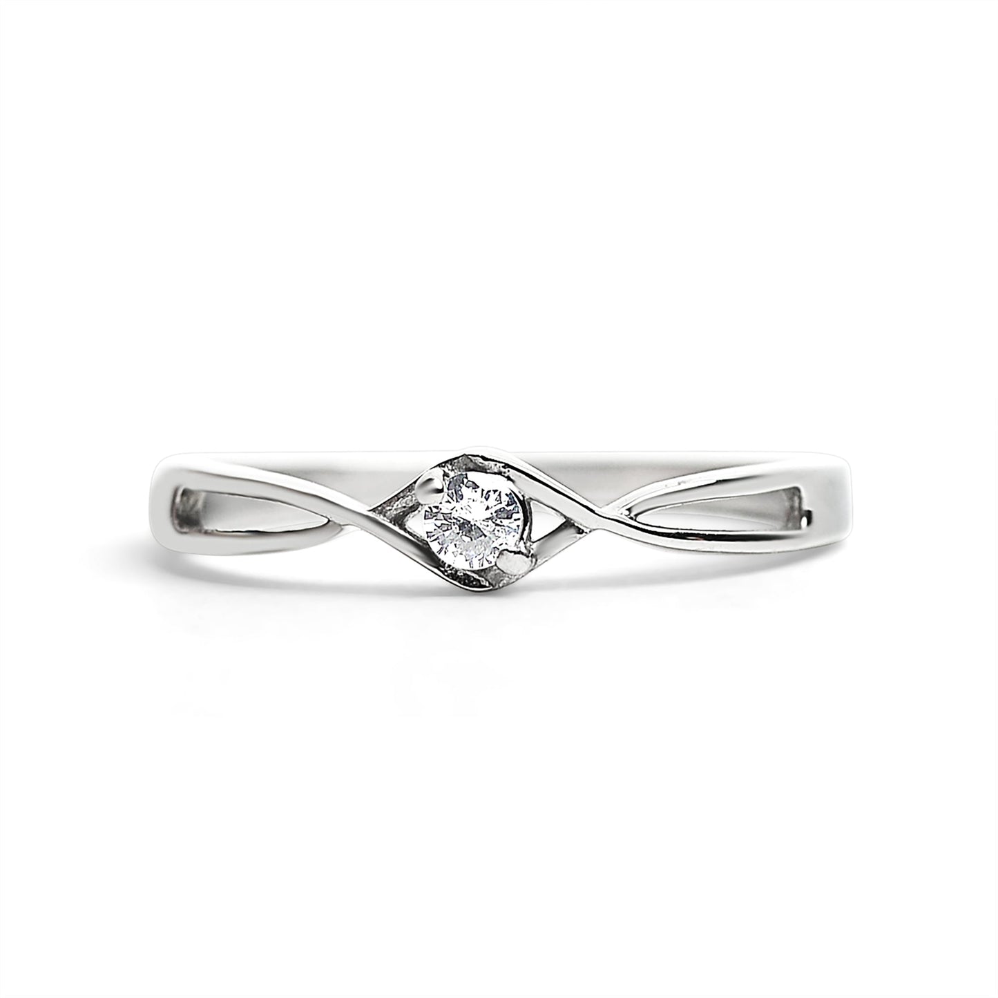 Stainless Steel Twisted Band CZ Accent Ring / ZRJ4137