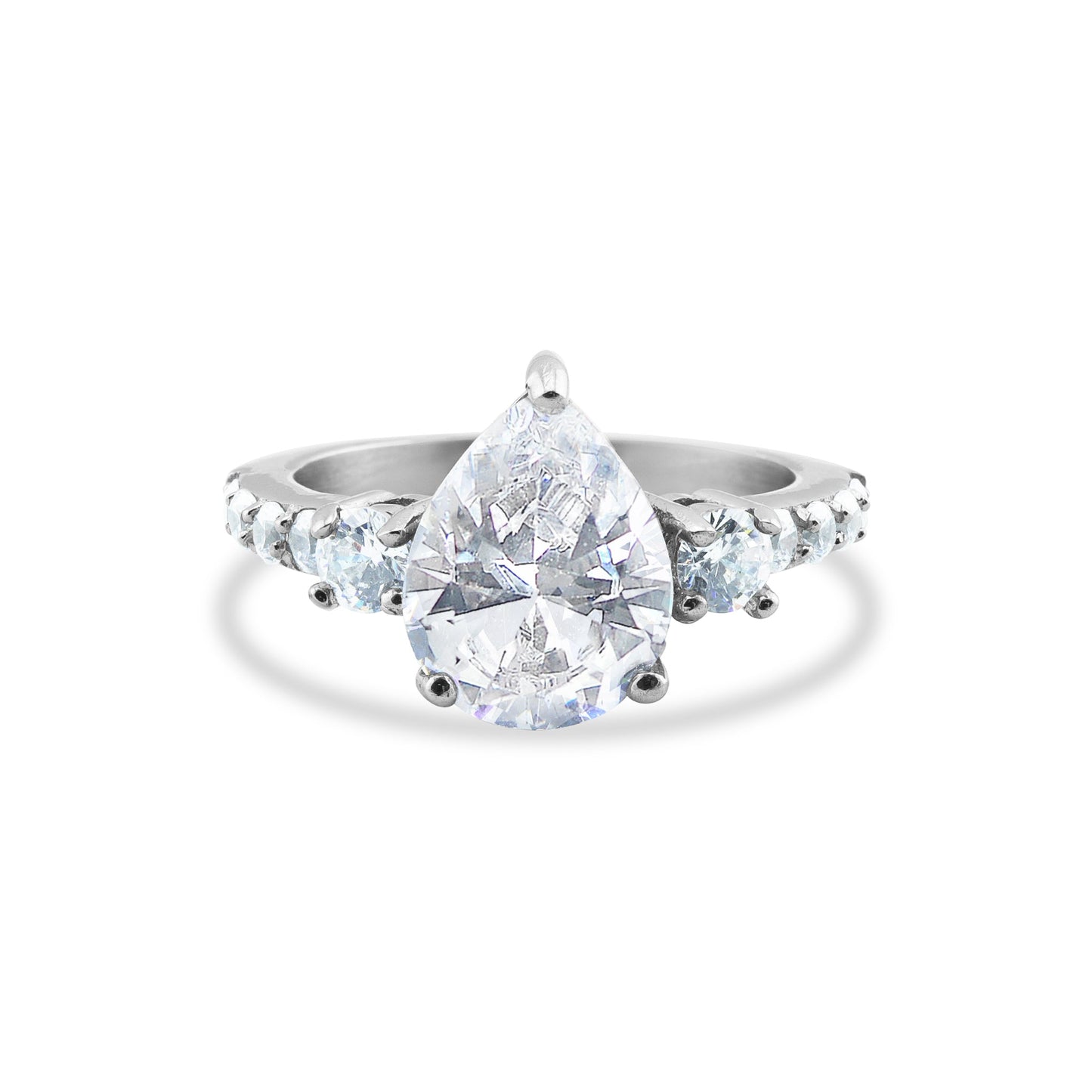Stainless Steel CZ Teardrop Statement Ring / ZRJ9013