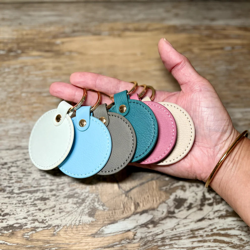 Customizable Leatherette Circle Key Chain/Bag Tag
