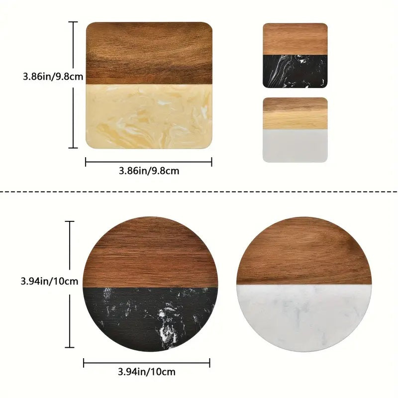 Personalized Marble Coasters (Round) Set of 4 with Polished Metal Finish – Custom Engraving Available, Machine Washable, Elegant Wedding Gift & Holiday Décor