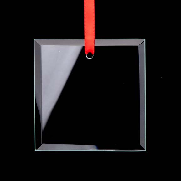 Custom Engraved Glass Circle Ornament – 3.5" with Red Ribbon | Personalized Holiday Ornament