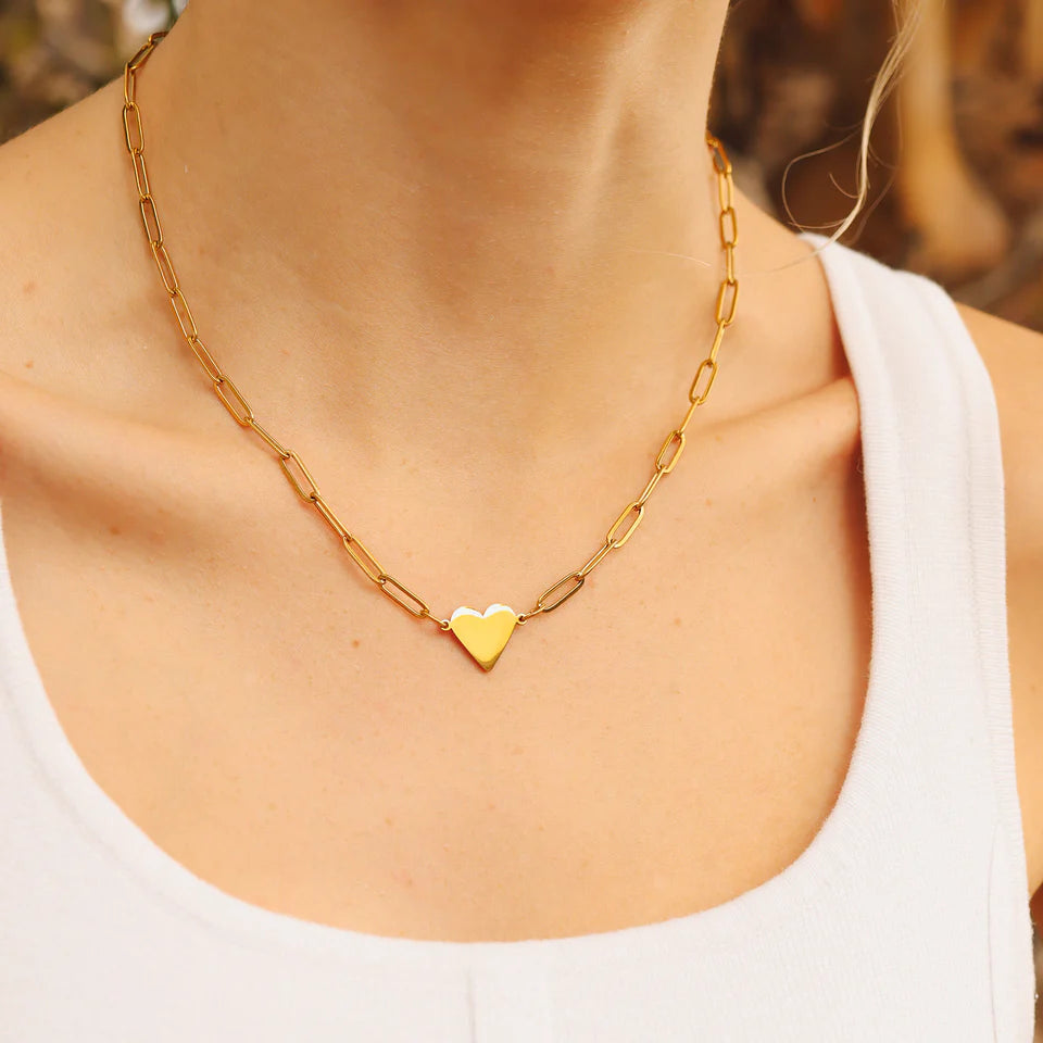 Personalizable 18K Gold PVD Stainless Steel Blank Heart Paperclip Necklace