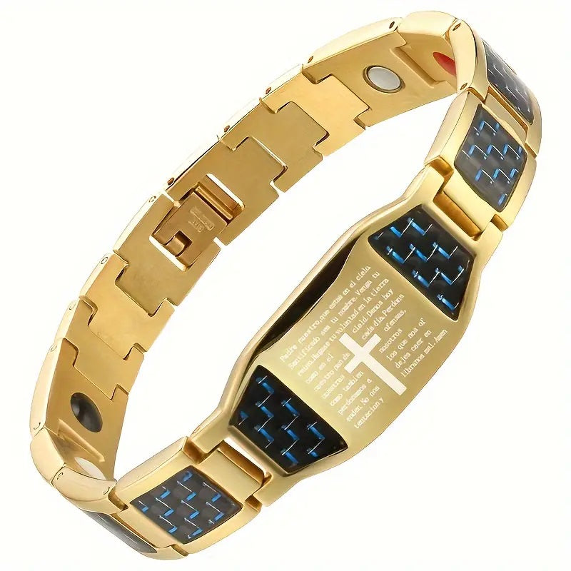 Magnetic Cross Bracelet for Men – Stainless Steel with Adjustable Sizing Tool – Customizable Jewelry Gift for Him, Husband, Dad