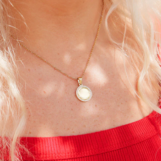 Customizable 18K Gold PVD Stainless Steel Round CZ Pendant Necklace
