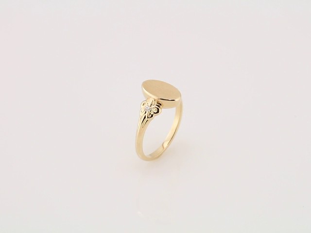 14K Yellow Gold .03 CTW Diamond 12x8 mm Oval Fleur-de-lis Signet Ring