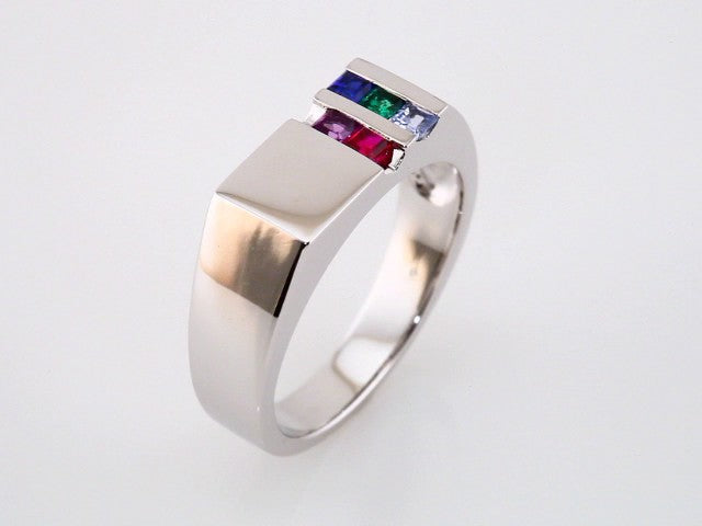 Sterling Silver 5-Stone Engravable Family Signet Ring Mounting