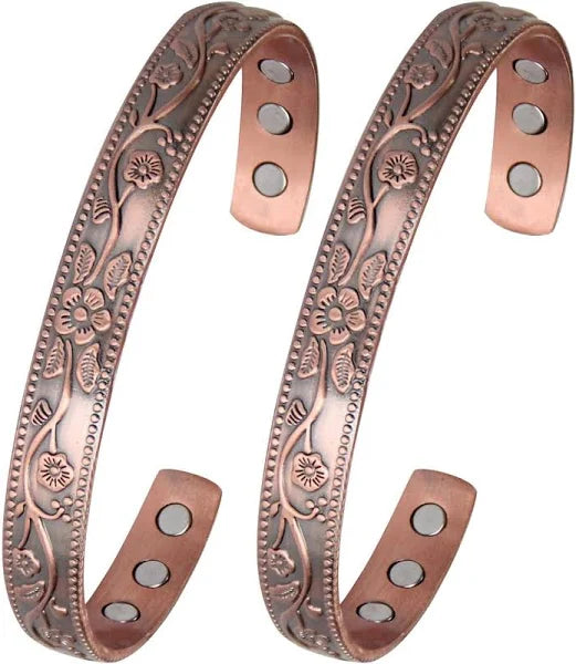 Pure Copper Flower Pattern Magnetic Bracelet