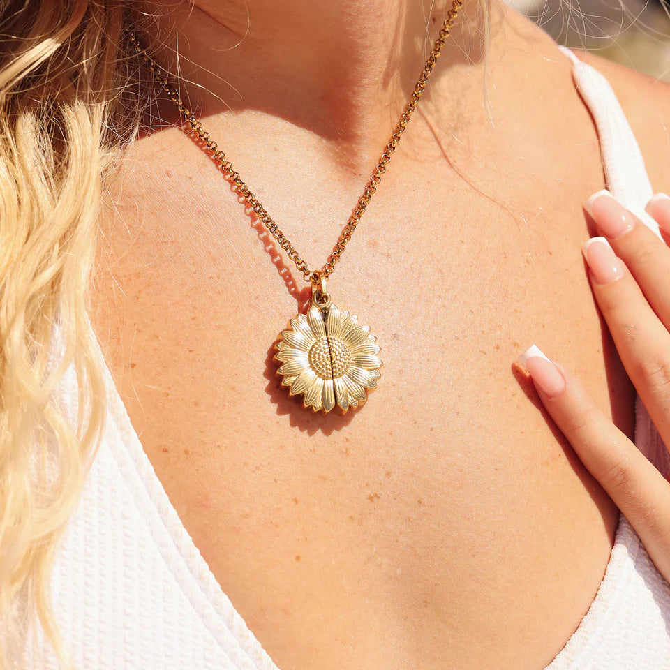 Customizable Sunflower Hidden Message Necklace