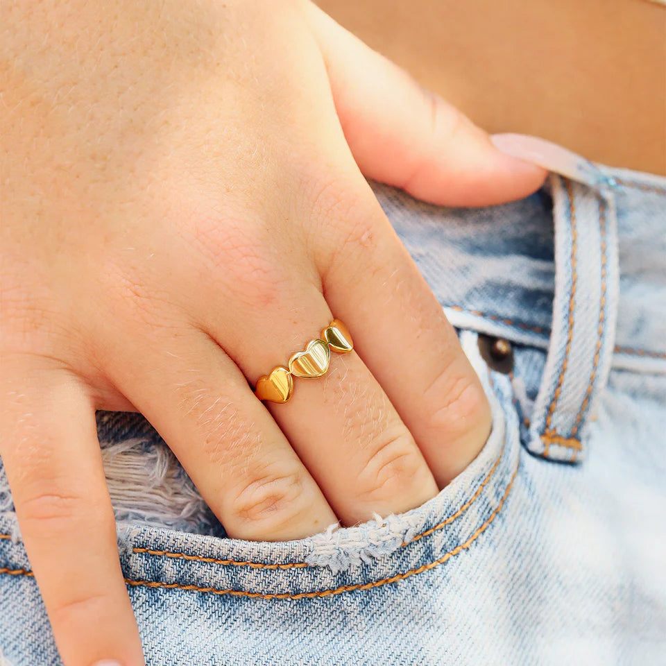 Customizable 18K Gold PVD Stainless Steel Blank Engravable 3 Heart Ring