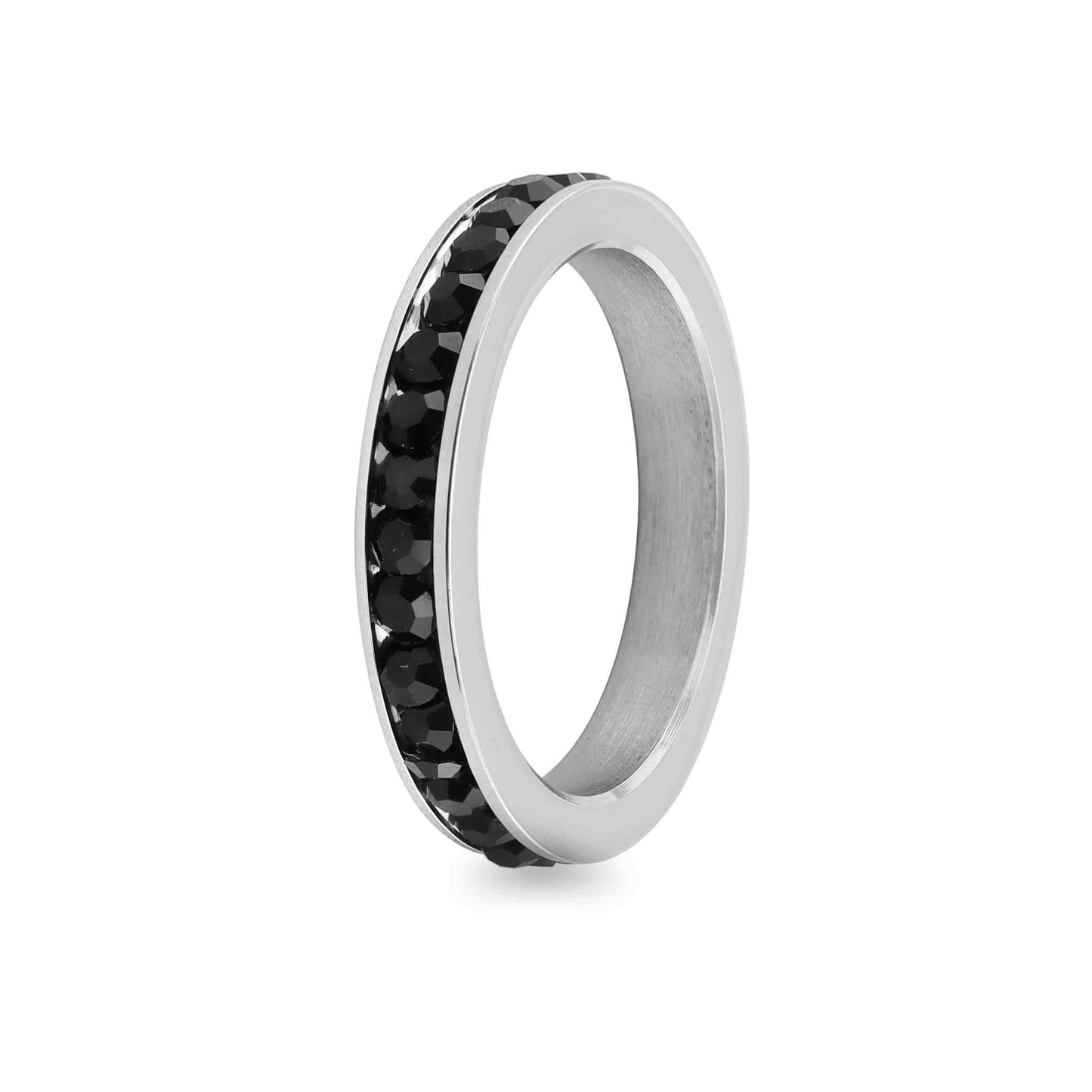 Black CZ Center Highly Polished Stainless Steel Flat Ring / ZRJ9004